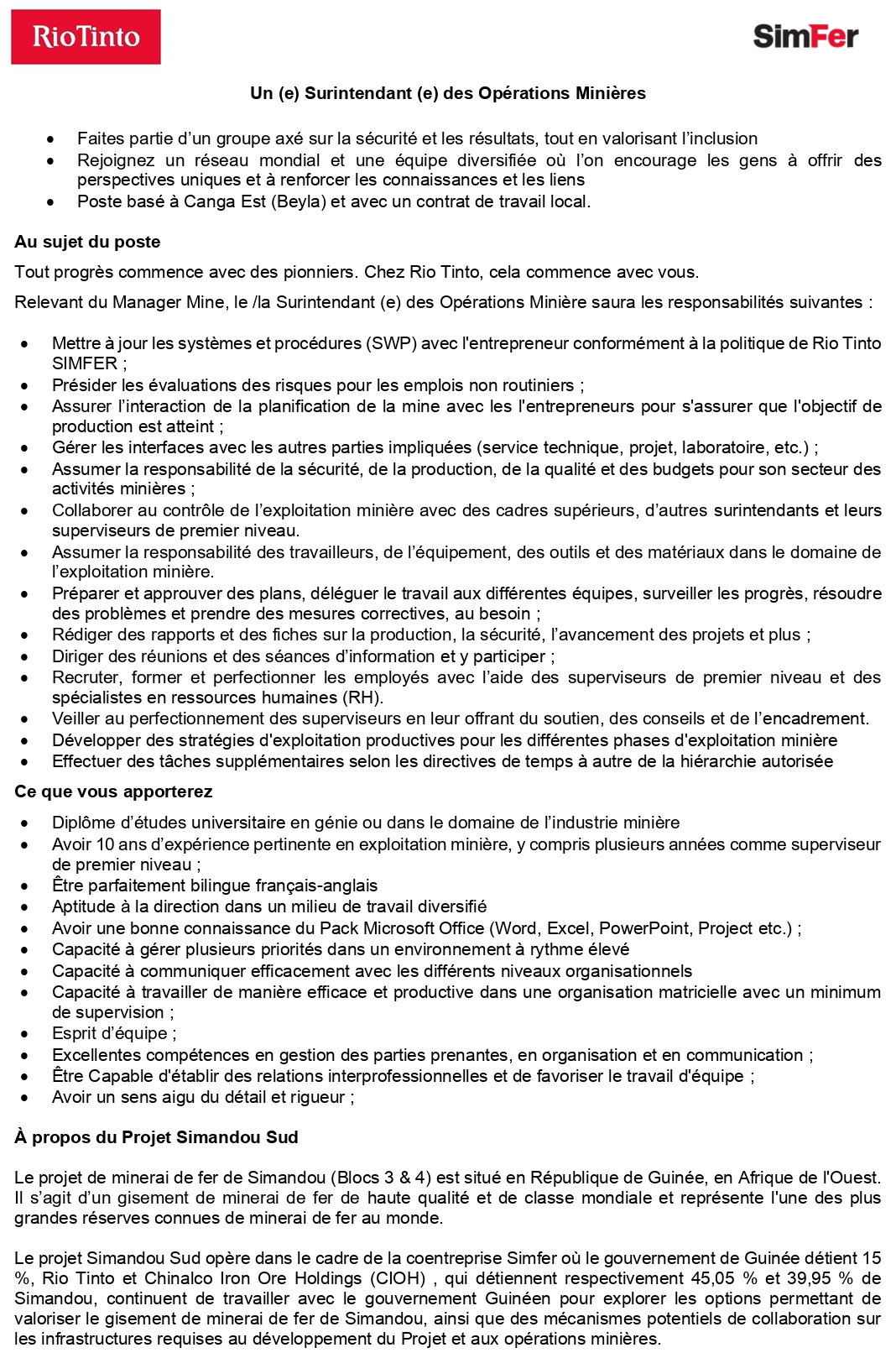 Avis de recrutement d’Un (e) Surintendant (e)